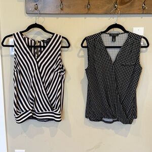 2 pc White House Black Market Black and White Patterned Sleeveless Blouses